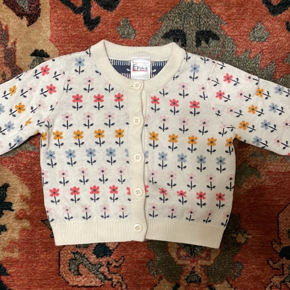Hanna Andersson White Floral Cardigan 18-24 months - Picture 4 of 8